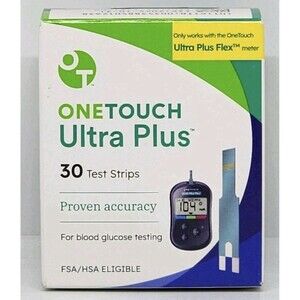 Onetouch Ultra Plus Blood Glucose Test Strips 30 Count - Long Exp 2027-03-31 10z